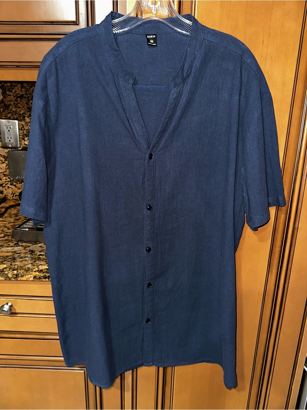 SHEIN Men's Navy Short Sleeve Button Front Shirt Size: XL